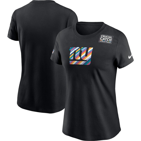Women's New York Giants 2020 Black Sideline Crucial Catch Performance NFL T-Shirt(Run Small)